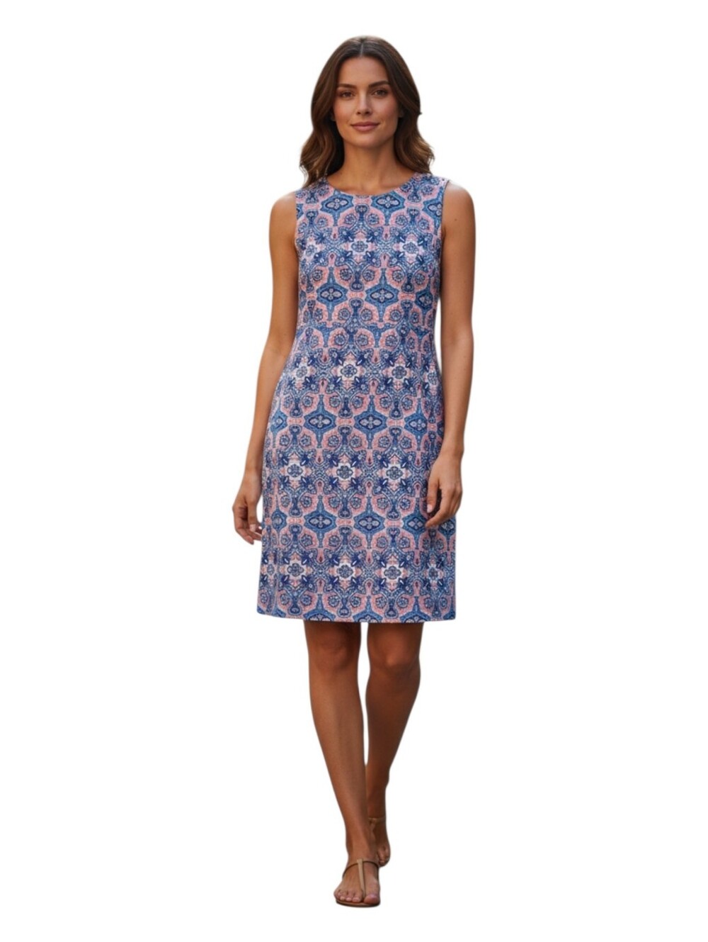 Tabitha Webb Womens Blue Pink Paisley Medallion Print Sleeveless Sheath Dress 8